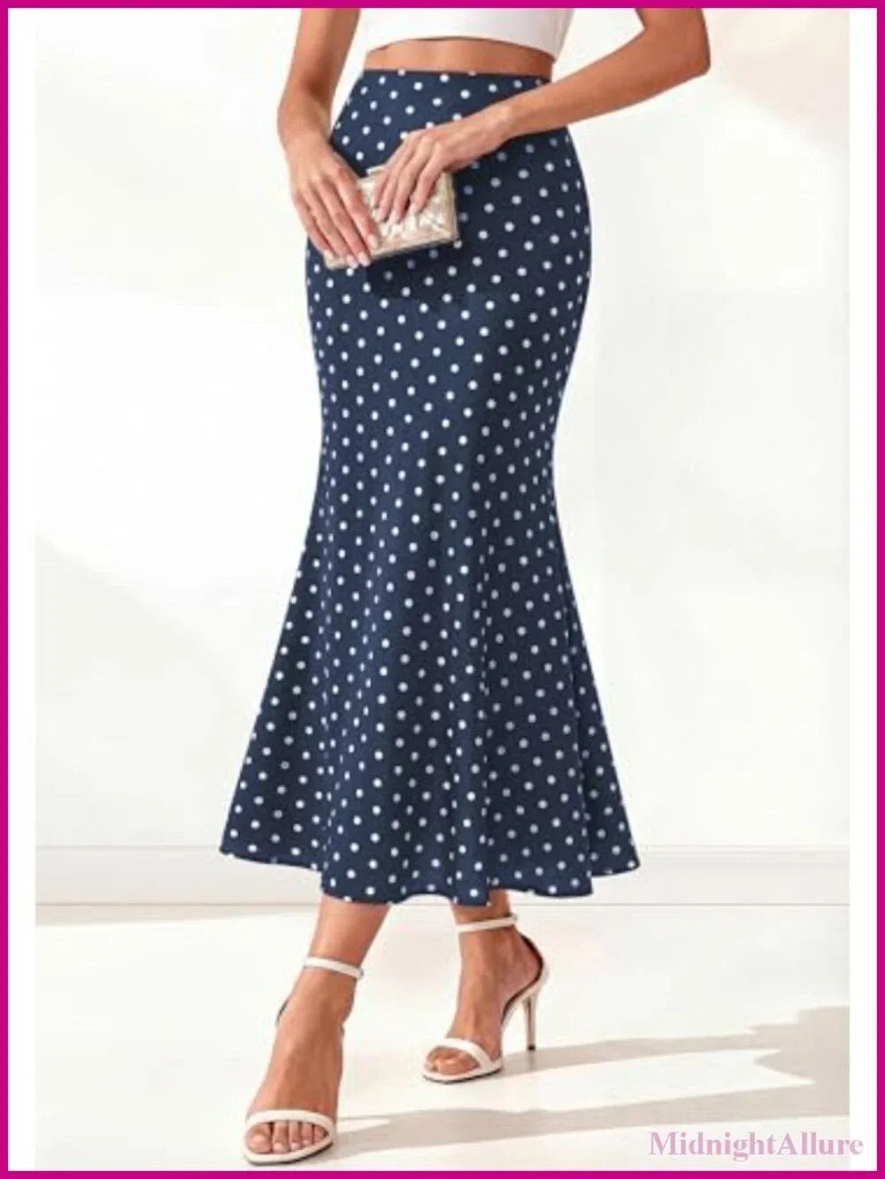 Satin Midi A-Line Skirt High Waisted Elastic Waist Silk Like Party